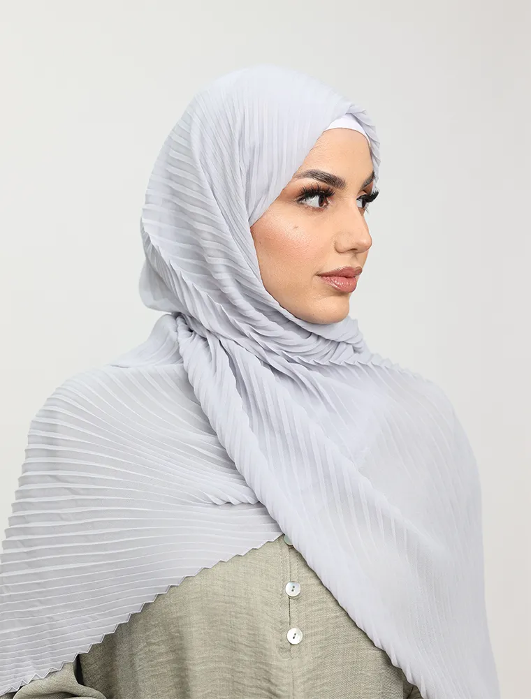 Silver Pleated Chiffon Hijab